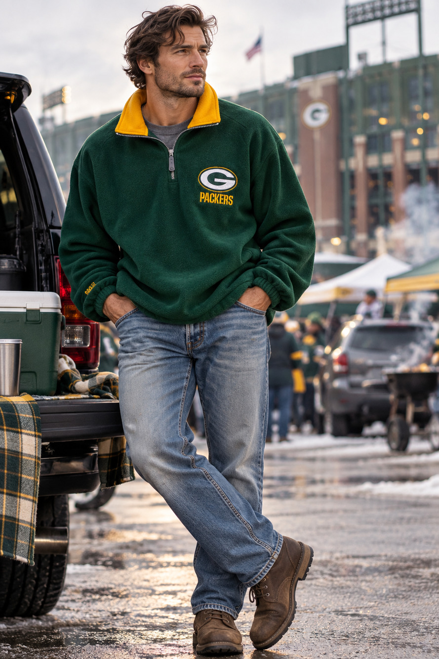 Vtg 90's Mirage Green Bay Packers Sz L NFL 1/4 Zip Fleece Pullover Embroidered